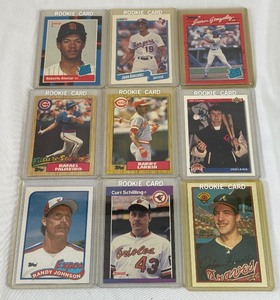 lot 68 image: 9 Card Star Baseball Rookies Lot - Randy Johnson, Schillinh, Smoltz, Thome, Larkin, Palmeiro, Gonzalez, Alomar