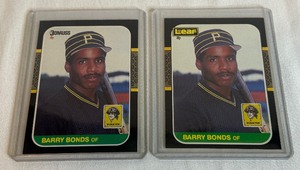 lot 75 image: Barry Bonds 2 RC Lot 1987 Leaf #219 and Donruss #361 Rookie Baseball Cards