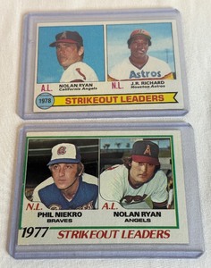 lot 76 image: Nolan Ryan 2 Card Leaders Lot 1978 and 1979 Topps Strikeout Leaders Vintage Baseball Cards