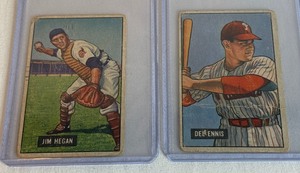 lot 85 image: 1951 Bowman 2 Card Lot - Ennis and Hegan - Vintage Baseball Cards