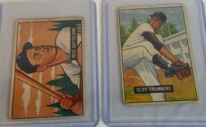 lot 86 image: 1951 Bowman 2 Card Lot - Castiglione and Chambers - Vintage Baseball Cards