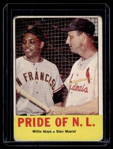 lot 53 image: Willie Mays  Stan Musial 1963 Topps Pride of the NL #138 Vintage Baseball Card
