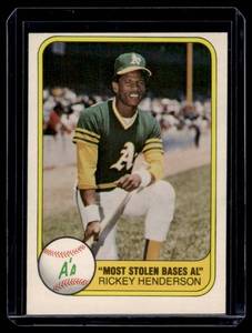 lot 55 image: Rickey Henderson 1981 Fleer #351 Vintage Baseball Card