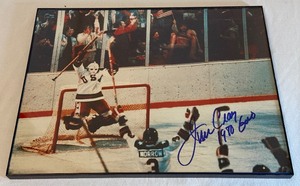 lot 15A image: Jim Craig Autographed and Inscribed 1980 Gold 14x11 Team USA Hockey Photo - Miracle on Ice