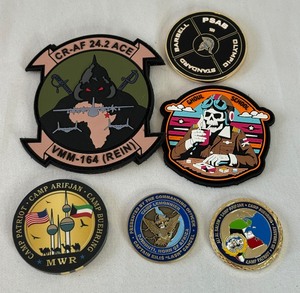 lot 65A image: Overseas Millitary Bases - 5 Coins and 2 Patches