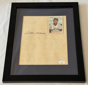 lot 4A image: Ted Williams Signed with JSA COA - Quote Piece Framed and Matted w Reprint Baseball Card