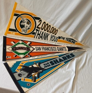 lot 95A image: (3) Vintage Pennants - San Jose Sharks, San Francisco Giants, Oakland As