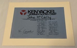 lot 107A image: Ken Yackel Summer Hockey Camp Certificat - Notable printed signatures like Herb Brooks