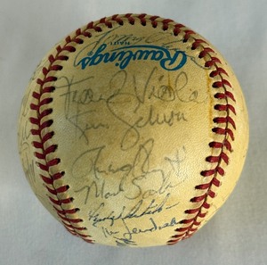 lot 20A image: 1984 Minnesota Twins Team Signed Baseball - Oliva, Viola, Hrbek, Laudner, Brunansky, Kelly, Gaetti, Smalley, 29 total autots (no Puckett)