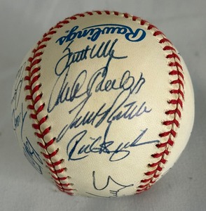 lot 22A image: 1997 Minnesota Twins Team Signed Baseball - Knoblauch, Aguilera, Kelly, Guardado, Swindell, Steinbach, 17 total autos