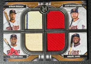 lot 8B image: 2021 Museum Collection BuxtonDonaldsonCruzSano Quadruple Game-Used Jersey MLB Minnesota Twins Baseball Card No. FPR-BDCS