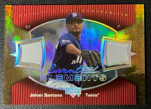 lot 66B image: 2007 Upper Deck Johan Santana Dual Game-Used Jersey Essential Elements Minnesota Twins MLB Baseball Card No. EE-JS