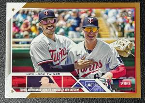 lot 68B image: 2023 Topps CorreaMiranda Minnesota Twins Gold MLB Baseball Card 14602023 No. US305
