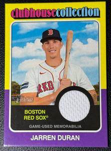 lot 108B image: 2024 Topps Heritage Jarren Duran Game-Used Jersey Boston Red Sox MLB Baseball Card No. CCR-JD