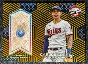 lot 100B image: Carlos Correa 2023 Topps Chrome Gold Game-Used Relic 50 Minnesota Twins Baseball Card No. TCA-CCO