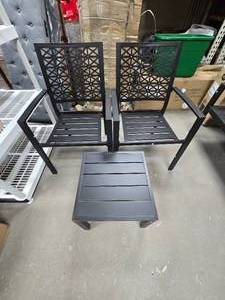 lot 91 image: 2 Black Patio Chairs with Table