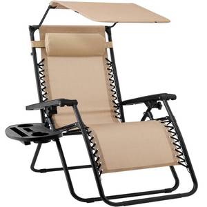 lot 54 image: Folding Zero Gravity Recliner Patio Lounge Chair w Canopy, Side Tray