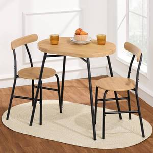 lot 55 image: Best Choice Products 3-Piece Modern Oval Dining Table Set, Small Kitchen Dinette w 2 Chairs, Metal Frame, Curved Backrests - NaturalBlack