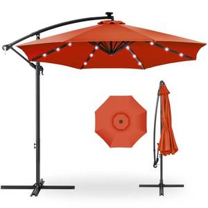 lot 56 image: Solar LED Offset Hanging Patio Umbrella w Crank Tilt Adjustment - 10ft