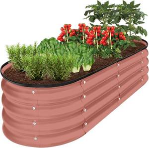 lot 63 image: Best Choice Products 4x2x1ft Outdoor Metal Raised Garden Bed, Oval Deep Root Planter Box for Vegetables, Flowers, Herbs, and Succulents w 51 Gallon Capacity, Rubber Edge Guard - Terracotta