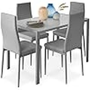 lot 92 image: Best Choice Products Glass Dining Table, Modern Kitchen Table Furniture for Dining Room, Dinette, Compact Space-Saving wGlass Tabletop, Metal Steel Frame - Gray (Table Only)