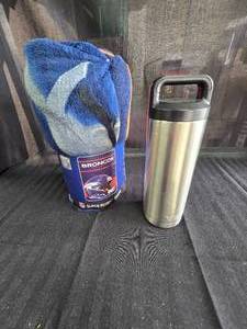 lot 147 image: Yeti Thermos and Broncos Blanket