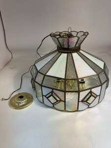 lot 20 image: Mid Century Iridescent Stained Glass 5 Light Pendant Chandelier