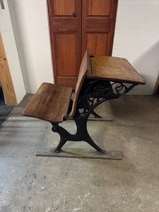 lot 84 image: Oak And Cast Iron Childrens Desk