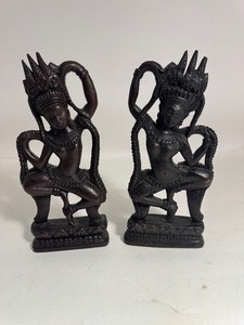 lot 71 image: Cambodian Divine Dancer Apsara Statues - Wood
