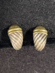 lot 19 image: 14K & 925 David Yurman Two Tone Silver & Gold Earrings