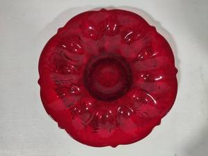 lot 10 image: Mosser Glass Inverted Thistle Ruby Red Egg Plate