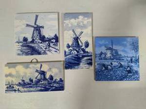 lot 22 image: Assorted Delfts Blue Windmill Tiles