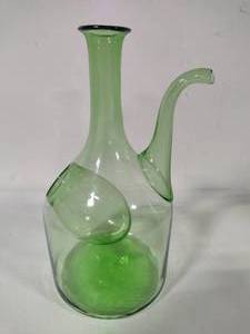 lot 26 image: Hand Blown Green Glass Decanter wIce Chamber