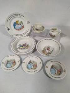 lot 36 image: Wedgewood Peter Rabbit Collectibles - Small Plates, Bowls, Cup & Creamer