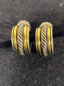 lot 47 image: 14K & 925 David Yurman Two Tone Cable Pierced Earrings