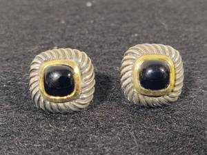 lot 49 image: 14K & 925 David Yurman Albion Black Onyx Square Earrings