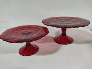 lot 81 image: Mosser Glass Inverted Thistle Ruby Red Cake Stands