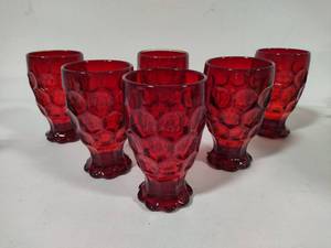 lot 85 image: Six Heisey Thumbprint Amberina Tumblers