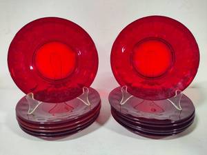 lot 93 image: Viking Ruby Red Georgian Honeycomb Luncheon Plates