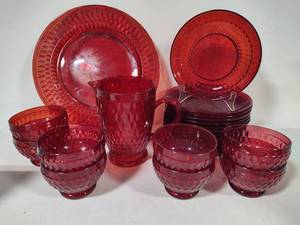 lot 100 image: Villeroy & Boch Boston Red Plates, Bowls, Pitcher & Serving Platter