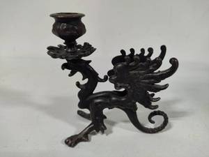 lot 118 image: Cast Iron Griffin Candle Holder