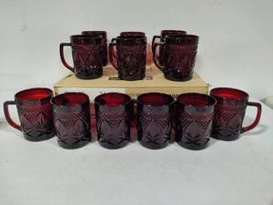 lot 127 image: Luminarc Ruby Red Glass Coffee Mugs (24)