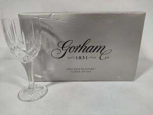 lot 128 image: Gorham Lady Anne Signature Crystal Goblets (8) New in Box