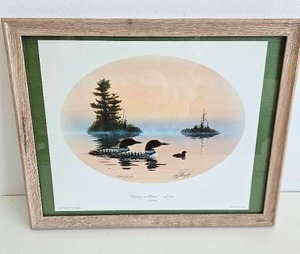 lot 61 image: Signed Richard Kelley Wings-In-Water Loon Picture