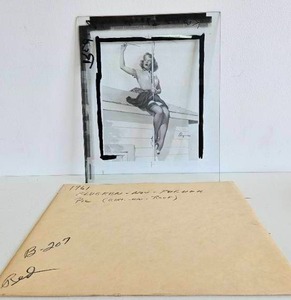 lot 72 image: Pre-Production Glass Printing Plate - Elvgren Girl on Roof