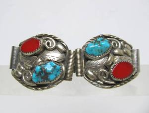 lot 20 image: Signed Vintage Native American Sterling Silver Watch Band - Signed GH