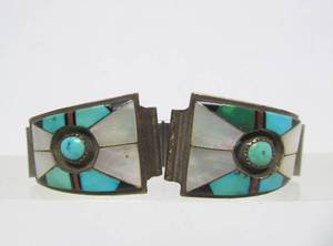 lot 19 image: Signed Vintage Native American Inlaid Sterling Silver Watch Band - Signed ZZY
