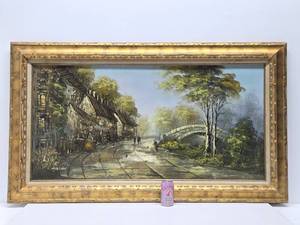 lot 170 image: Very Nice LARGE Vintage Framed Signed Street Scene Painting - Signed Cannon