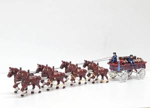 lot 175 image: Large Vintage Style Cast Iron Horse Drawn Clydesdales Beer Wagon