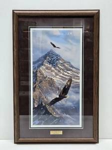 lot 181 image: Framed Signed Numbered RICK KELLEY Eagle Print - On Freedoms Wings